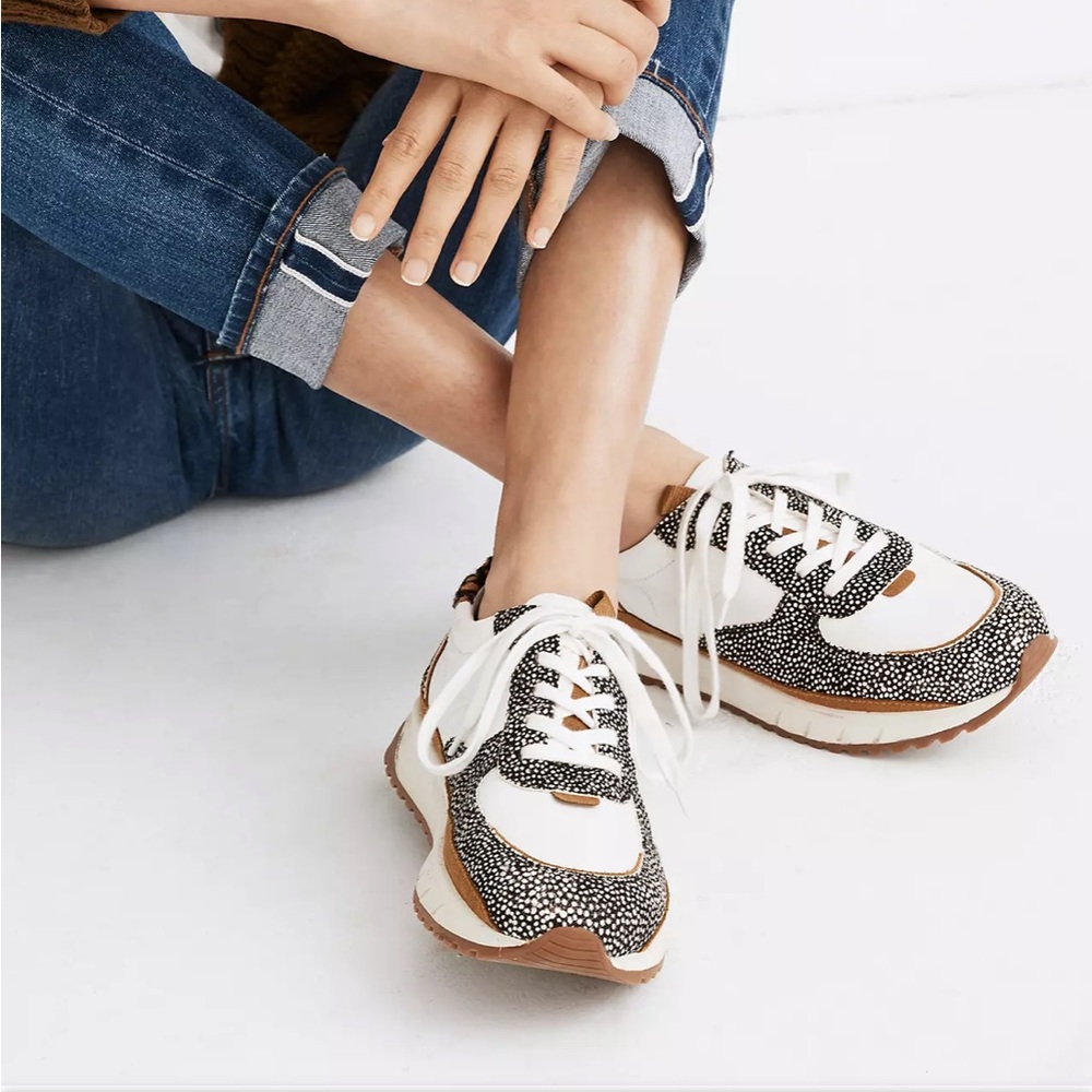Madewell Kickoff Trainer Sneakers in Leather and Spot Mix Calf Hair
